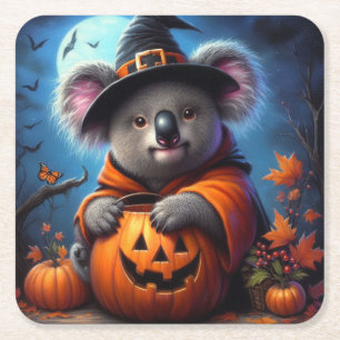 Koala Halloween Costume Square Paper Coaster