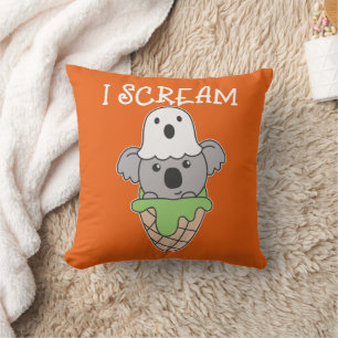 Koala Halloween Ghost I Scream Ice Cream Pun Cushion
