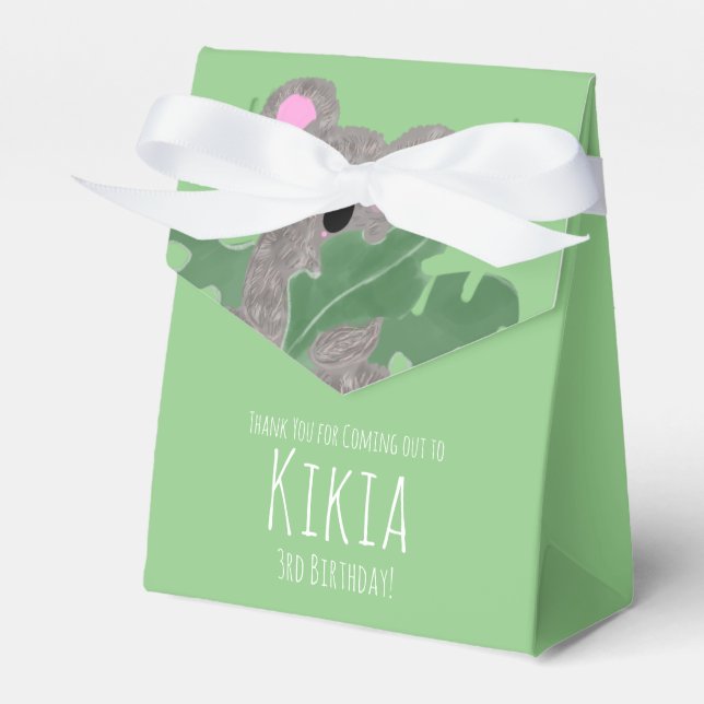 Koala Hand Drawn Animal Green Birthday Party    Favour Box (Front Side)