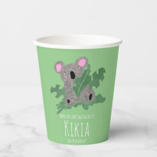 Koala Hand Drawn Animal Green Birthday Party     Paper Cups