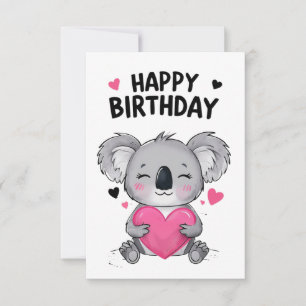 Koala Happy Birthday Card with Hearts
