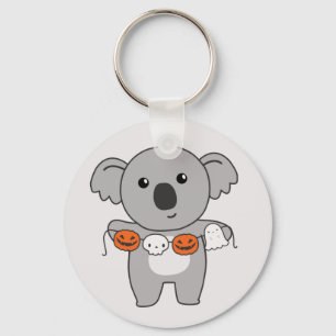 Koala Happy Halloween Pumpkin Bat Costume Keychain