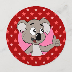 Koala head cartoon birthday print invites