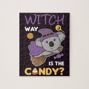 Koala Hexe Witch Way Is The Candy Happy Halloween  Jigsaw Puzzle
