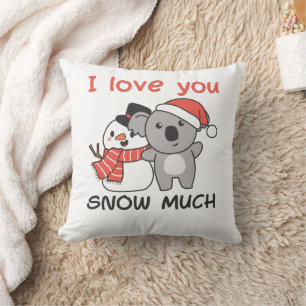 Koala I Love You Snow Much Snowman Pun Cushion
