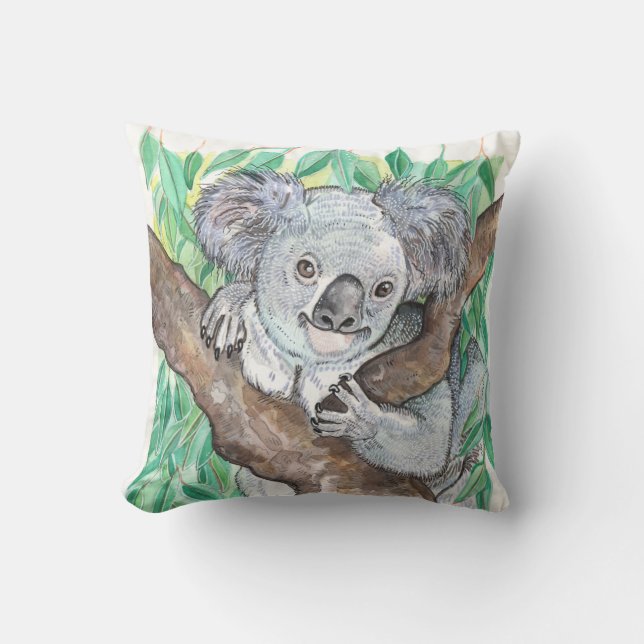 Koala in Eucalyptus Tree Painting Cushion (Front)