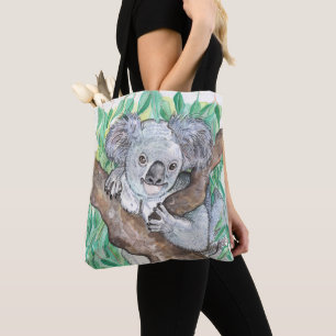 Koala in Eucalyptus Tree Painting Tote Bag