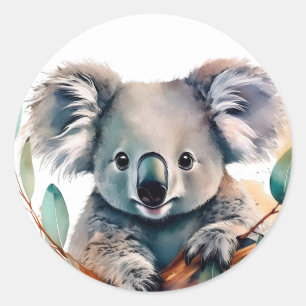 Koala in his eucalyptus classic round sticker
