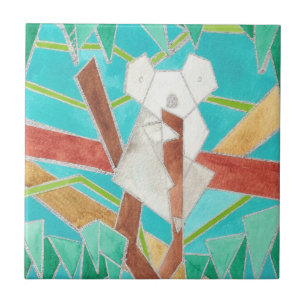 Koala in Tree Original Abstract Art Ceramic Tile