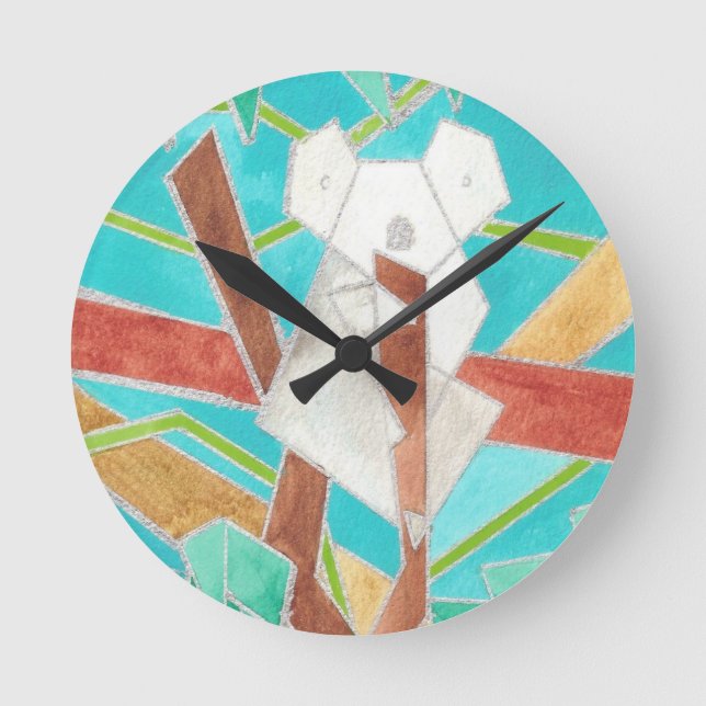Koala in Tree Original Abstract Art Round Clock (Front)