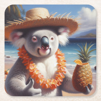 Koala Luau Square Paper Coaster