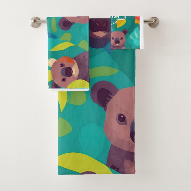 Koala Mosaic Colourful Personalised Pattern Bath Towel Set (Insitu)