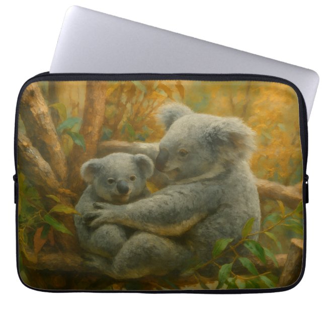 Koala Mother and Joey in Autumn Canopy Laptop Sleeve (Front)