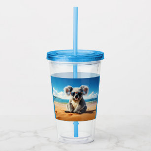 Koala on a sandy beach acrylic tumbler
