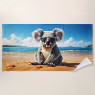 Koala on a sandy beach beach towel