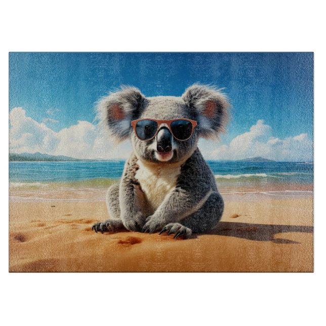 Koala on a sandy beach  cutting board (Front)