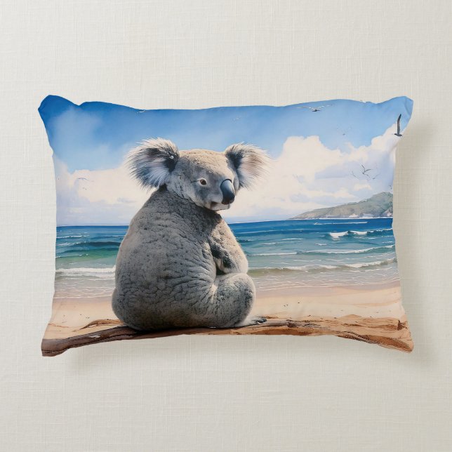 Koala on a sandy beach decorative cushion (Front)