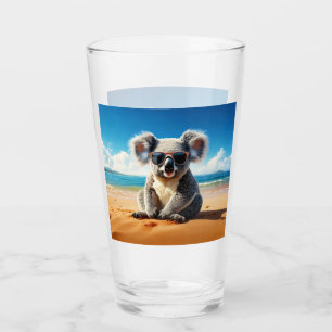 Koala on a sandy beach glass