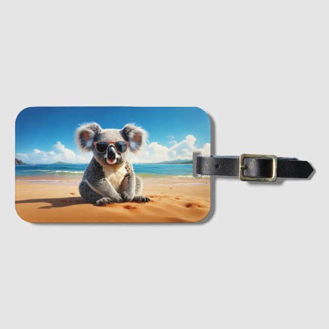 Koala on a sandy beach  luggage tag (Front Horizontal)