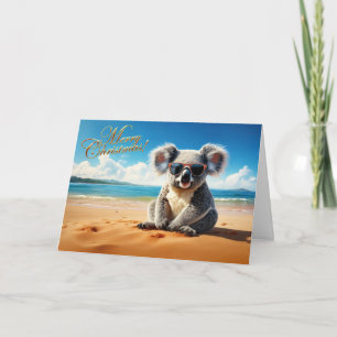 Koala on a sandy beach Merry Christmas Card