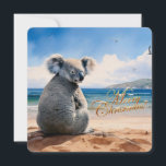 Koala on a sandy beach Merry Christmas Holiday Card<br><div class="desc">Iconic Australian Koala soaking up the sun and sea on a sandy beach with a clear blue sky Merry Christmas greeting on front Merry Christmas and Happy New Year on back This furry koala is a native of Australia they are easily recognisable by their stout, tailless body and large head...</div>