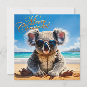 Koala on a sandy beach Merry Christmas Holiday Card