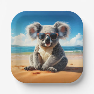 Koala on a sandy beach  paper plate