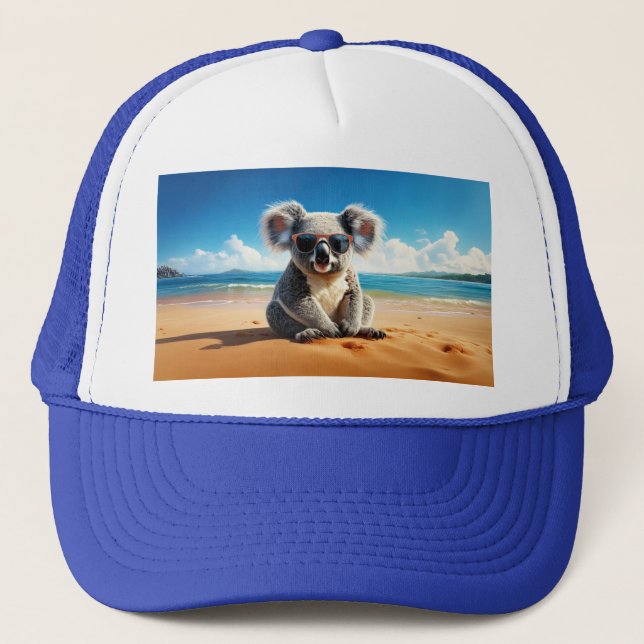 Koala on a sandy beach  trucker hat (Front)
