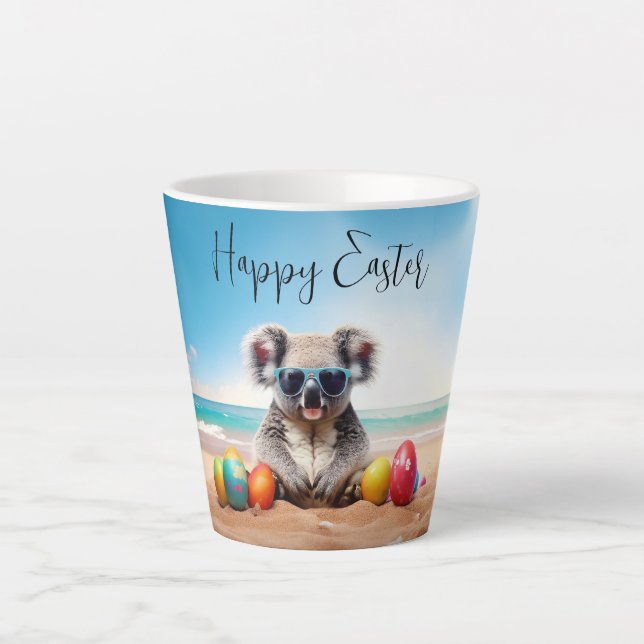 Koala on beach with Easter eggs Happy Easter Latte Mug (Front)