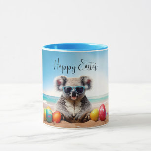 Koala on beach with Easter eggs Happy Easter Mug