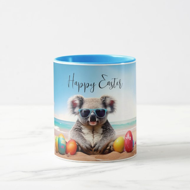 Koala on beach with Easter eggs Happy Easter Mug (Center)