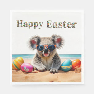 Koala on beach with Easter eggs Happy Easter Napkin