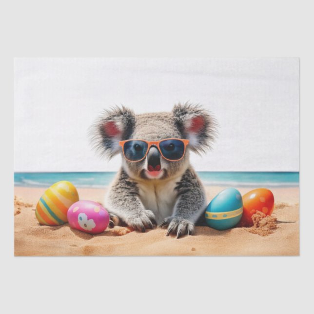 Koala on beach with Easter eggs Tissue Paper (Front)