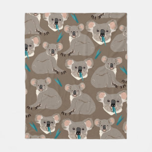 Koala on neutral brown background seamless vintage fleece blanket