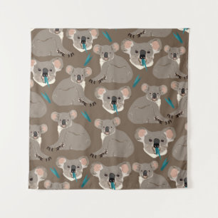Koala on neutral brown background seamless vintage tapestry