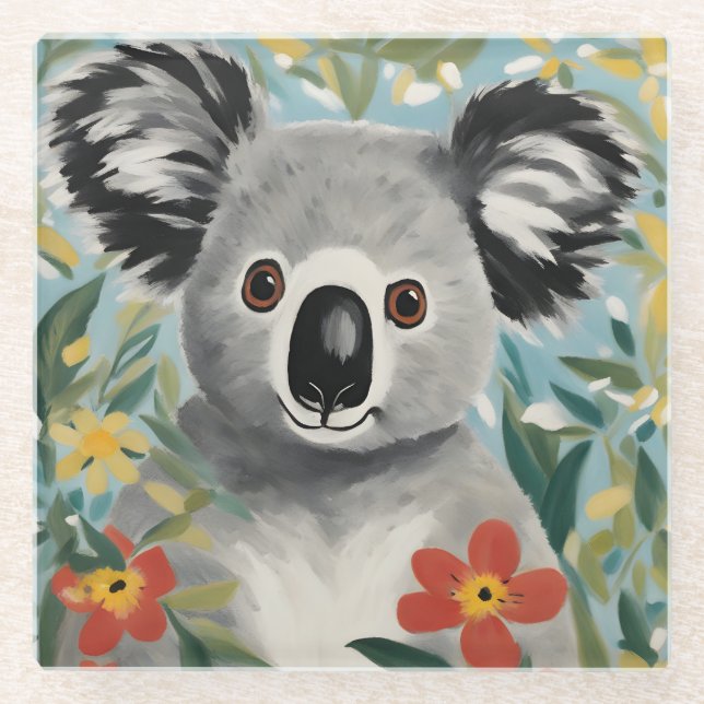 Koala Painting Glass Coaster (Front)