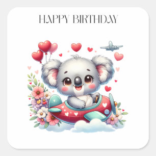 Koala Pilot Birthday Square Sticker