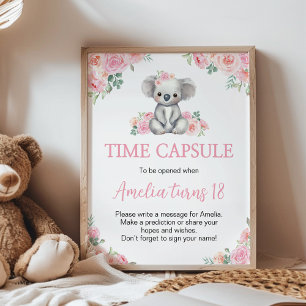 Koala Pink Floral Birthday Party Time Capsule Sign
