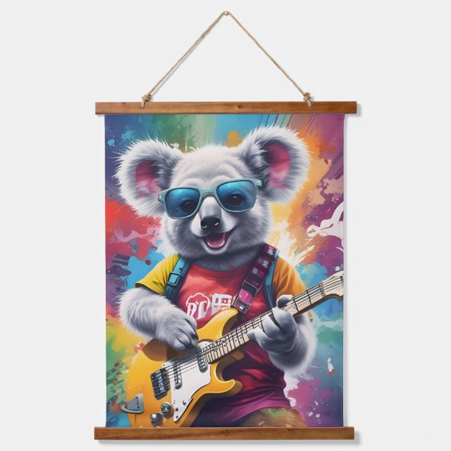 Koala playing guitar, rock graffiti hanging tapestry (Front)