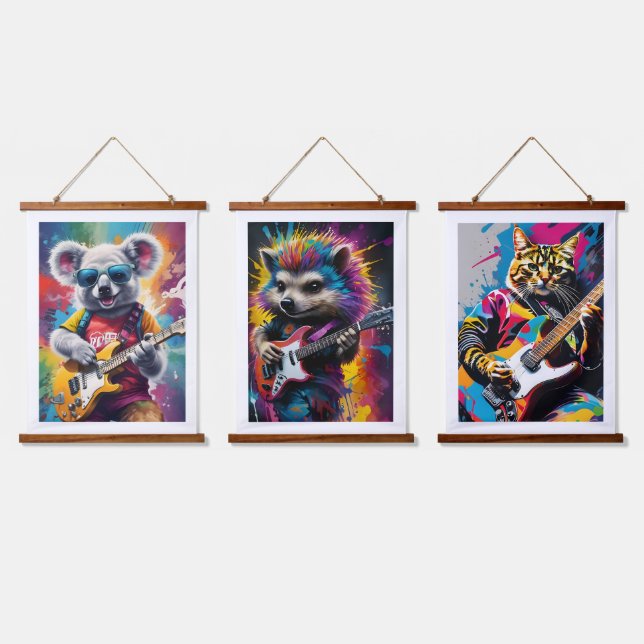 Koala playing guitar, rock graffiti hanging tapestry (Triple)