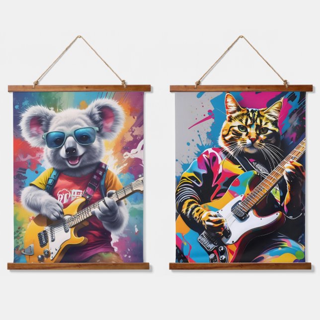 Koala playing guitar, rock graffiti hanging tapestry (Double)