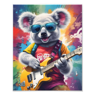 Koala playing guitar, rock graffiti photo print