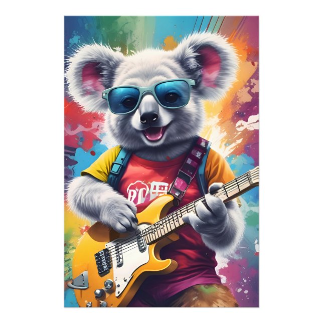 Koala playing guitar, rock graffiti photo print (Front)
