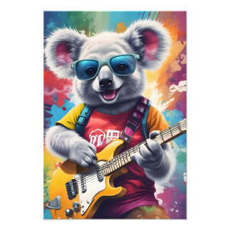 Koala playing guitar, rock graffiti photo print