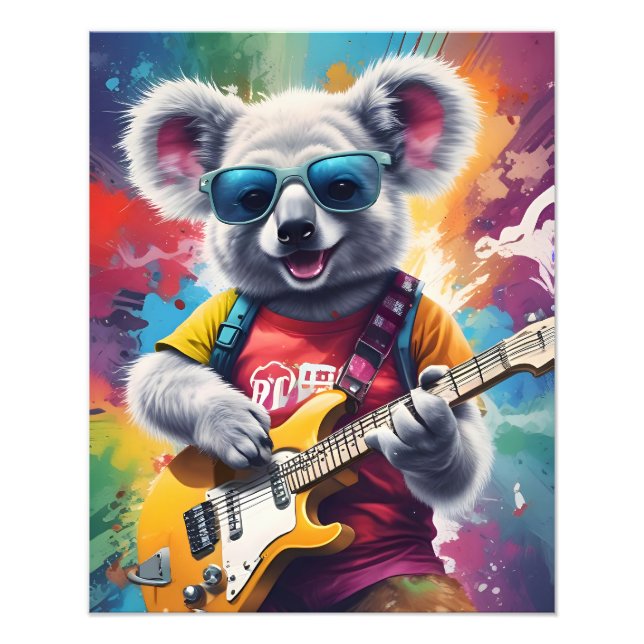 Koala playing guitar, rock graffiti photo print (Front)