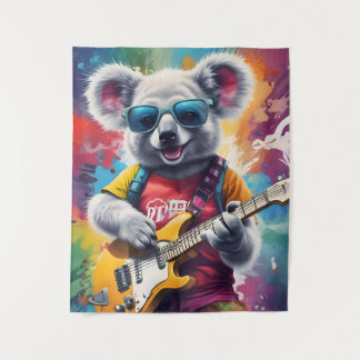 Koala playing guitar, rock graffiti tapestry