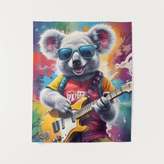 Koala playing guitar, rock graffiti tapestry (Front)