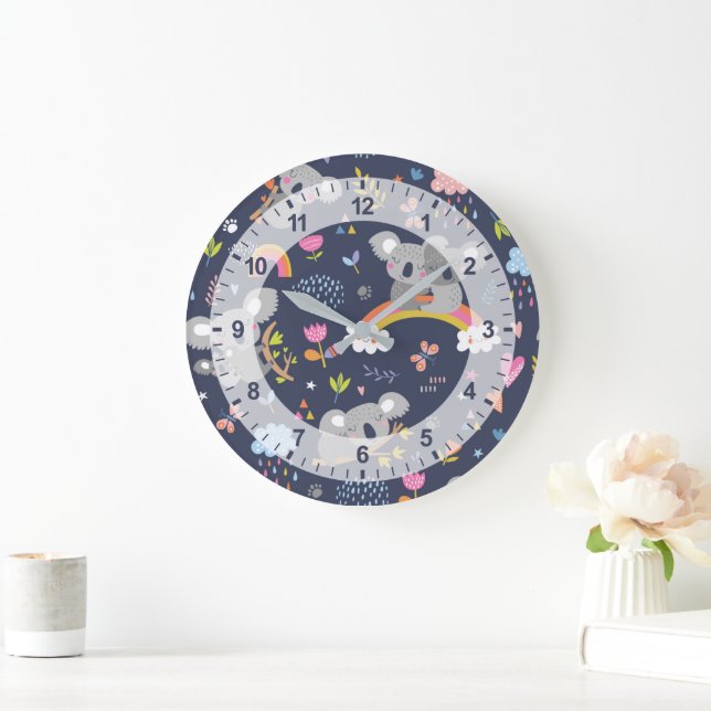 Koala Rainbow Love Pattern Large Clock (Home)