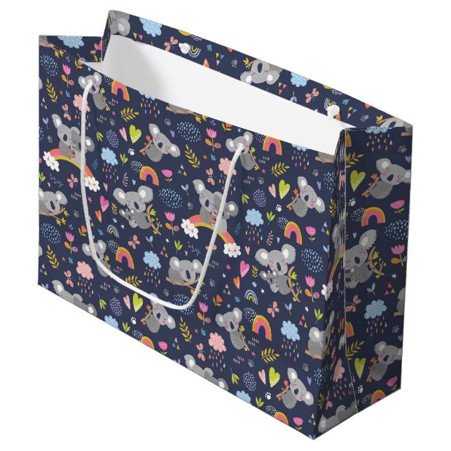 Koala Rainbow Love Pattern Large Gift Bag (Front Angled)