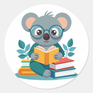 Koala Reading Books Education Inspire Classic Round Sticker